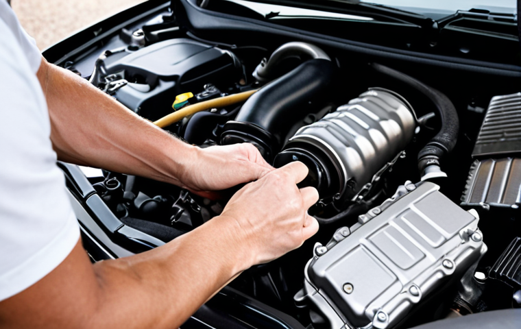 **Prompt:** Close-up shot of hands carefully changing engine oil in a car engine. Focus on the details of the engine parts and the act of servicing. The image should convey a sense of care and connection.