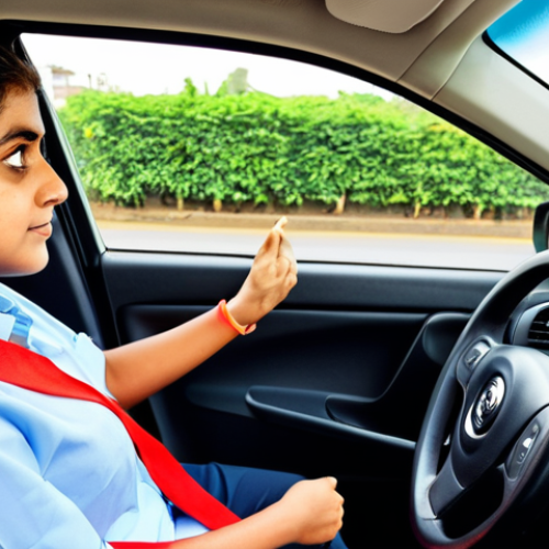 **

"A young woman, fully clothed in a modest driving instructor uniform, calmly sitting in the driver's seat of a Maruti Suzuki Alto, demonstrating car controls to a learner driver, safe for work, appropriate content, professional setting, perfect anatomy, correct proportions, natural pose, daytime, bright lighting, suburban street background, high quality."

**