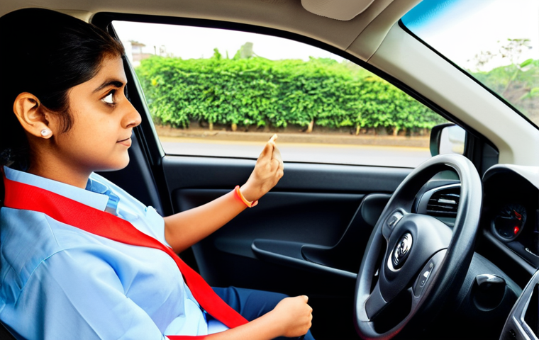 **

"A young woman, fully clothed in a modest driving instructor uniform, calmly sitting in the driver's seat of a Maruti Suzuki Alto, demonstrating car controls to a learner driver, safe for work, appropriate content, professional setting, perfect anatomy, correct proportions, natural pose, daytime, bright lighting, suburban street background, high quality."

**
