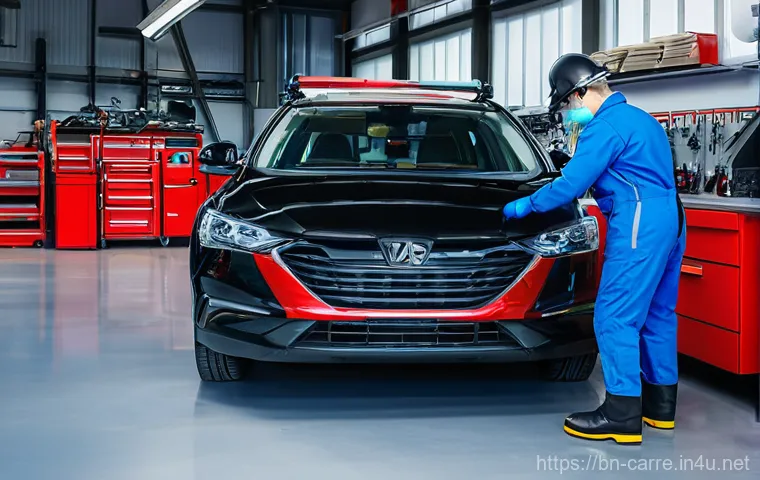 자동차정비기사 실기 시험 준비법 - **Hands-On Engine Expertise**
    A close-up, dynamic shot capturing a skilled car mechanic, mid-act...