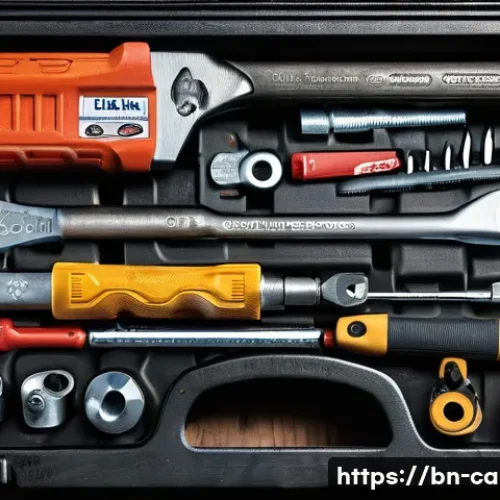 자동차정비기사 실기시험 도구 준비물 - A detailed close-up of a high-quality car mechanic's toolset laid out neatly on a wooden workbench, ...
