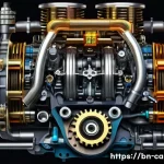 자동차정비 필기시험에서 필요한 공식 모음 - A highly detailed, realistic cross-sectional illustration of a car engine showing torque and RPM gau...