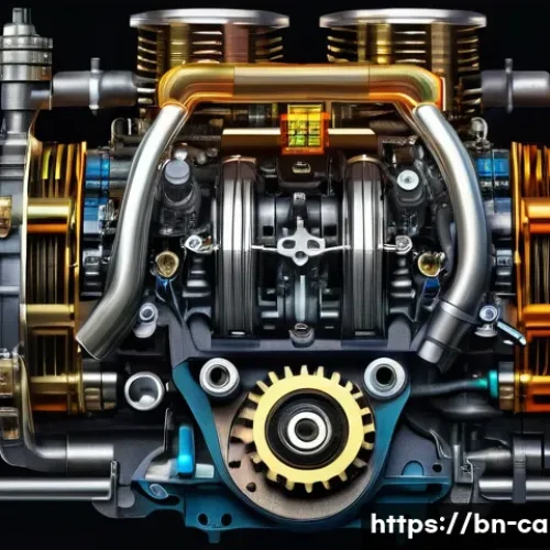 자동차정비 필기시험에서 필요한 공식 모음 - A highly detailed, realistic cross-sectional illustration of a car engine showing torque and RPM gau...